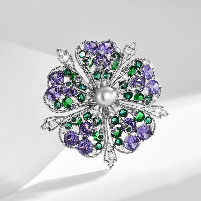 Women's Elagant Floral Colored Zircon Pearl Brooch