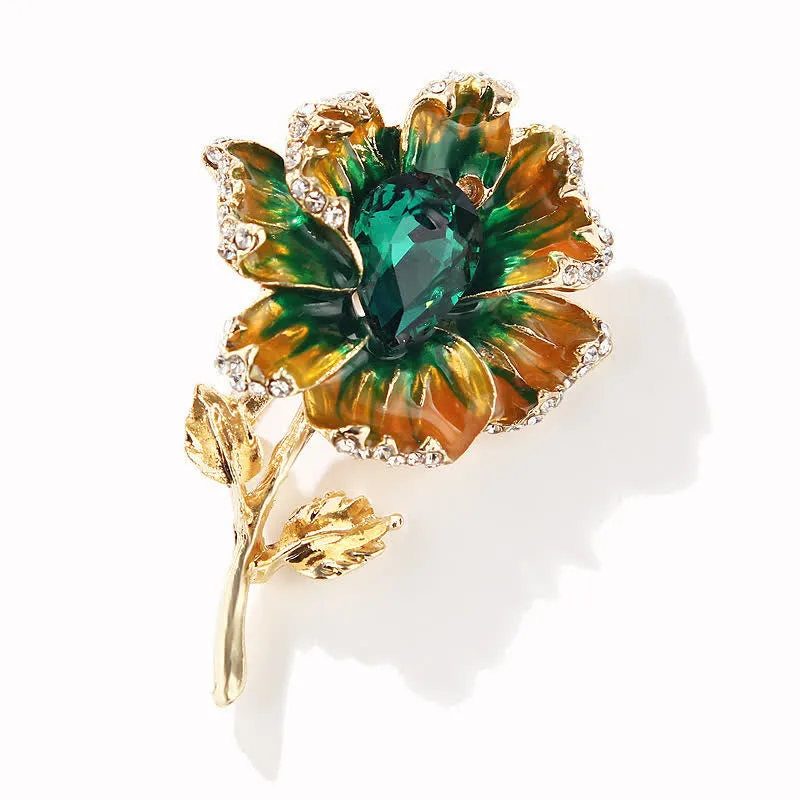 Women's Exquisite Crystal Enamel Flower Brooch