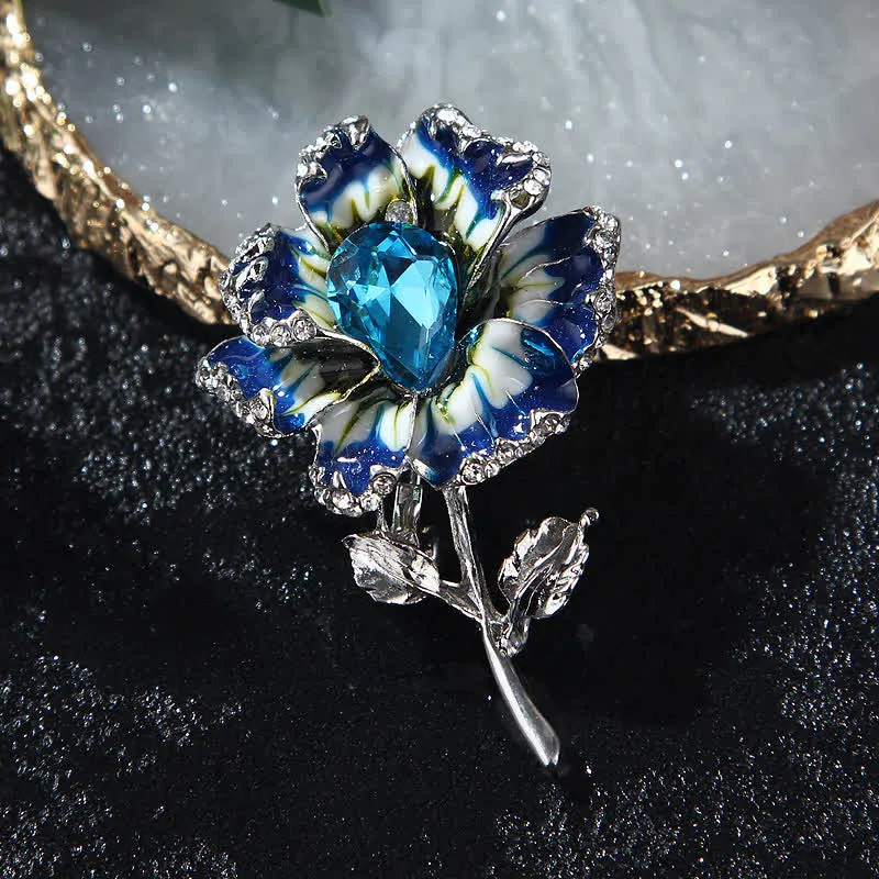 Women's Exquisite Crystal Enamel Flower Brooch