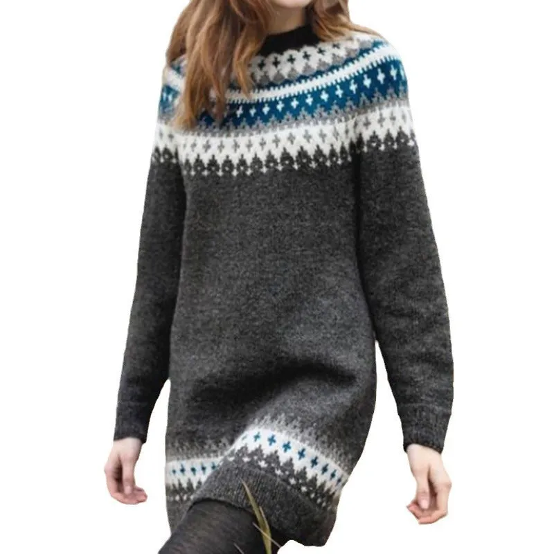 Women's Fall Winter Fashion Long Woolen Sweater Dress