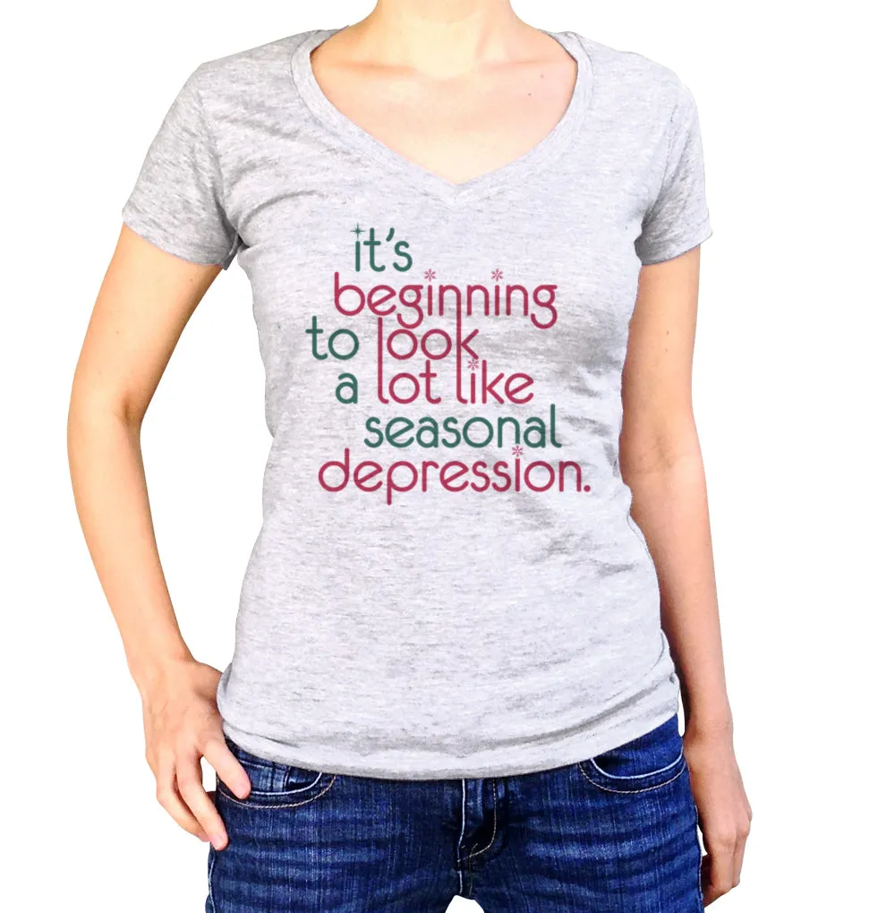 Women's It's Beginning To Look A Lot Like Seasonal Depression Vneck T-Shirt