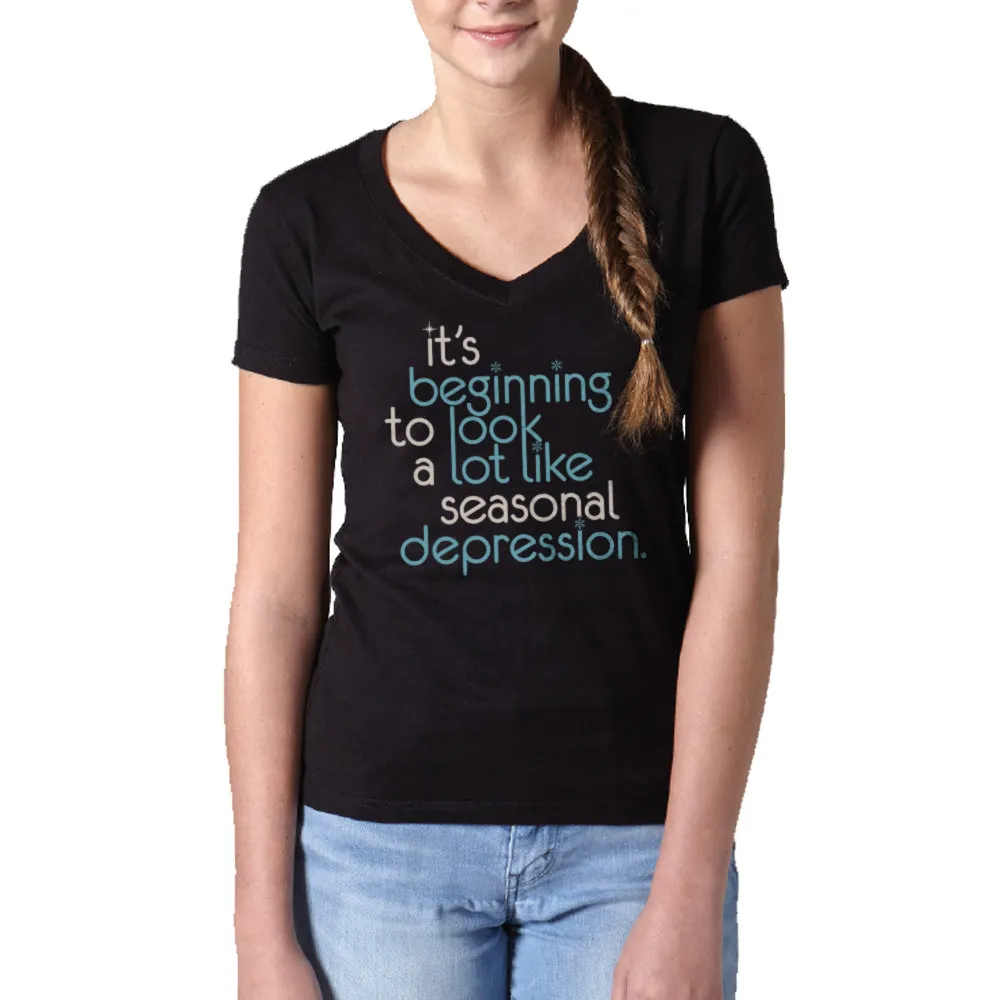 Women's It's Beginning To Look A Lot Like Seasonal Depression Vneck T-Shirt