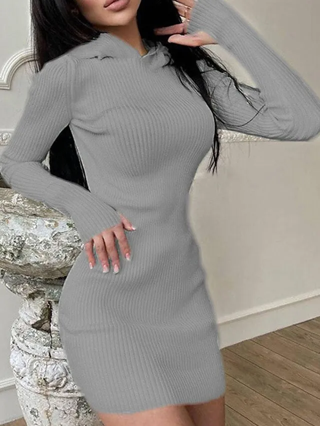 Women's Long Sleeve Hoodie Sweater Mini Dress