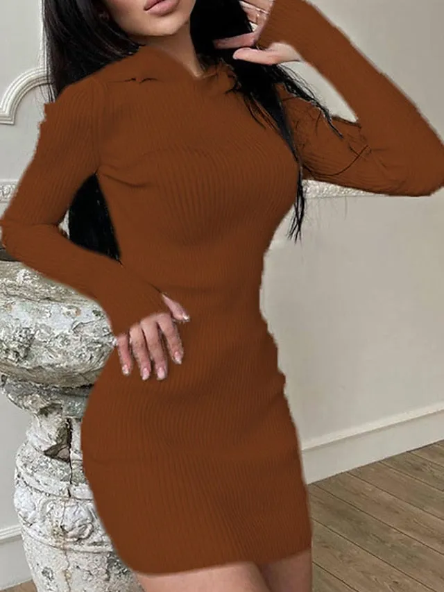 Women's Long Sleeve Hoodie Sweater Mini Dress