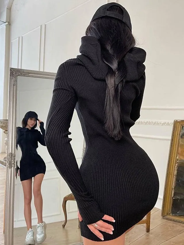 Women's Long Sleeve Hoodie Sweater Mini Dress