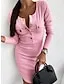 Women's V Neck Long Sleeve Button Pockets Casual Sweater Dress