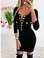 Women's V Neck Long Sleeve Button Pockets Casual Sweater Dress