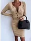 Women's V Neck Long Sleeve Button Pockets Casual Sweater Dress