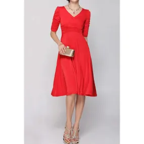 Women's V-neck Swing Pencil Skirt Style Dress Red - KMWD258