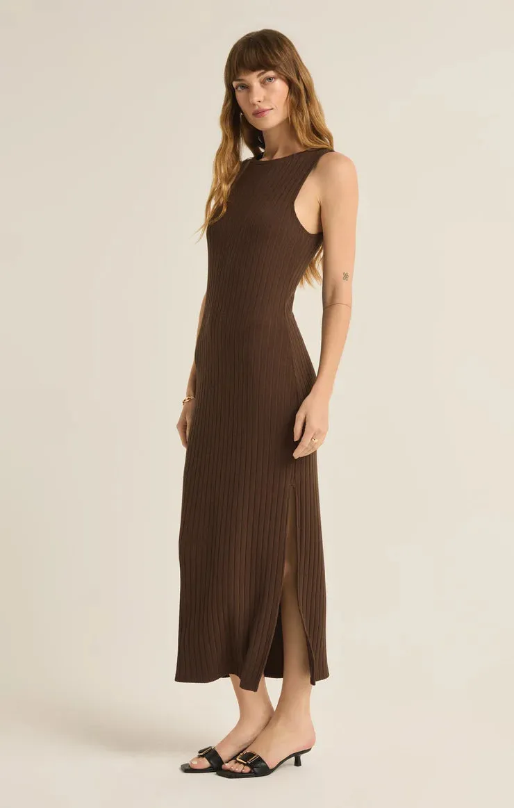 Z SUPPLY - RAEWYN RIB MIDI DRESS CHOCOLATE