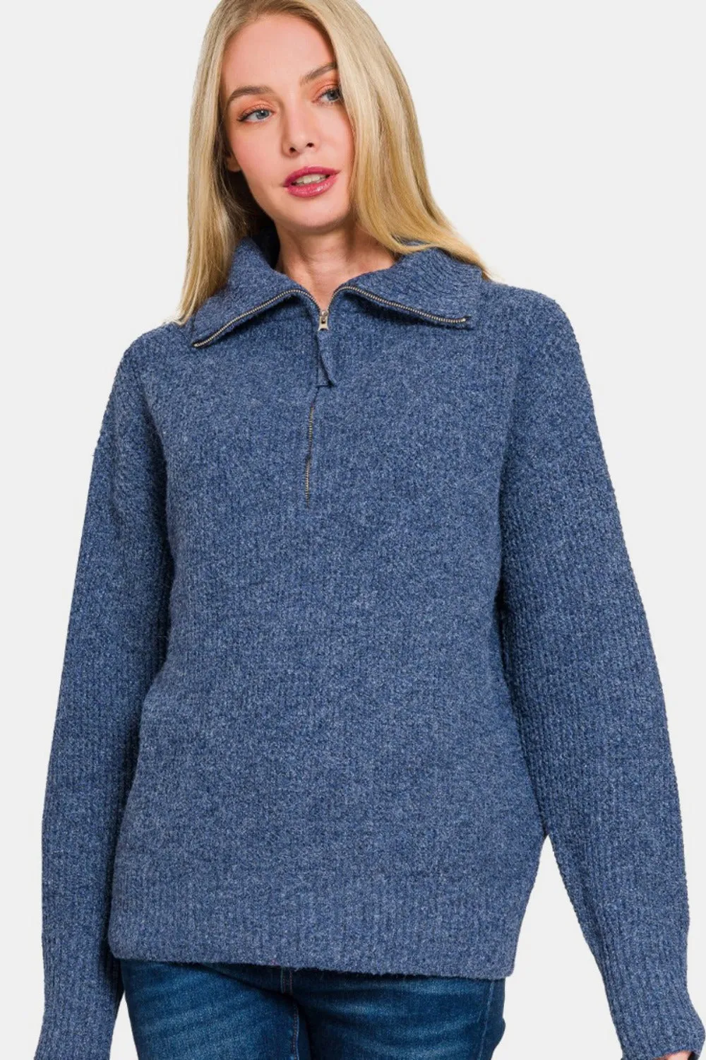 Zenana Chic Half-Zip Long Sleeve Sweater