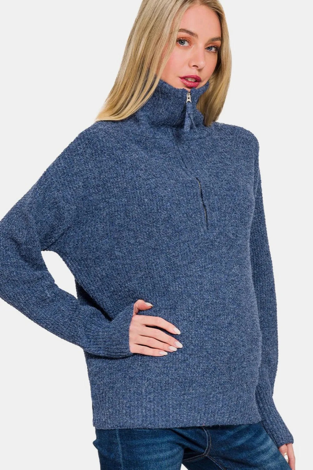 Zenana Chic Half-Zip Long Sleeve Sweater